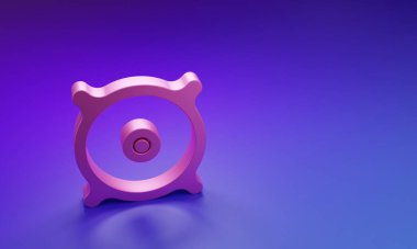 Pembe Araba ses hoparlörü simgesi mor-mavi arkaplanda izole edildi. Minimalizm kavramı. 3 Boyutlu resimleme.