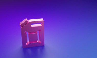 Mor-mavi arka planda izole edilmiş benzin ikonu için pembe kutu. Dizel gaz ikonu. Minimalizm kavramı. 3 Boyutlu resimleme.