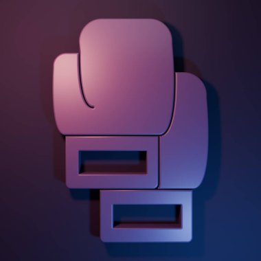 Mor-mavi arka planda izole edilmiş mor boks eldiveni ikonu. Minimalizm kavramı. 3 Boyutlu resimleme.