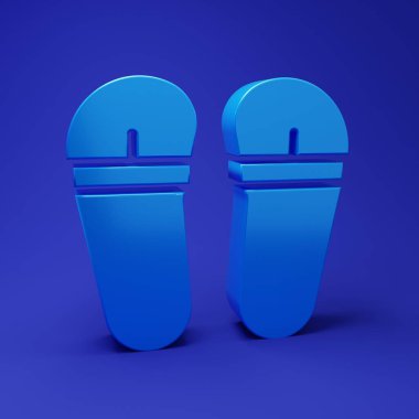 Mavi Flip terlik simgesi mavi arkaplanda izole edildi. Plaj terlikleri tabelası. Minimalizm kavramı. 3 Boyutlu resimleme.