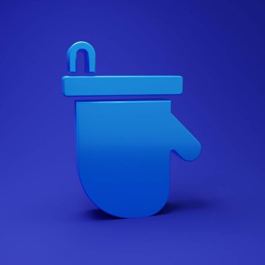 Mavi sauna eldiveni simgesi mavi arkaplanda izole edildi. Kaplıca eldiveni. Minimalizm kavramı. 3 Boyutlu resimleme.