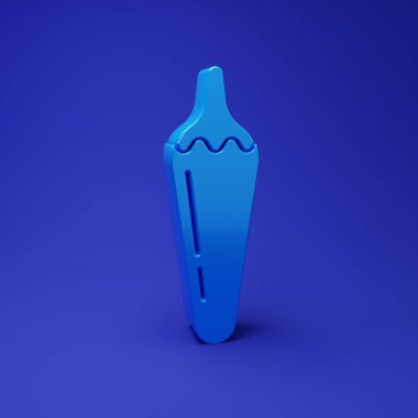 Blue Hot chili biber ikonu mavi arka planda izole edildi. Market, mutfak ürünleri, baharat ve baharat paketi, yemek kitabı için tasarım. Minimalizm kavramı. 3 Boyutlu resimleme.