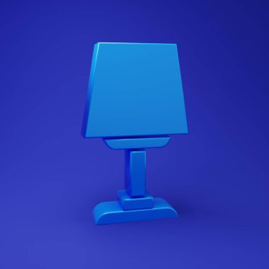 Mavi masa lambası simgesi mavi arkaplanda izole edildi. Masa lambası. Minimalizm kavramı. 3 Boyutlu resimleme.
