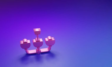 Mor-mavi arkaplanda izole edilmiş pembe Chandelier simgesi. Minimalizm kavramı. 3 Boyutlu resimleme.