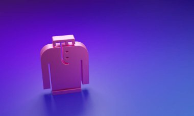 Mor-mavi arka planda pembe gömlekli kurta simgesi izole edildi. Minimalizm kavramı. 3 Boyutlu resimleme.