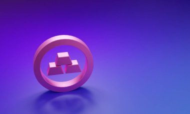 Mor-mavi arkaplanda izole edilmiş pembe altın çubuk simgesi. Bankacılık işi konsepti. Minimalizm kavramı. 3 Boyutlu resimleme.