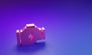 Mor-mavi arka planda izole edilmiş pembe kontrol motor simgesi. Minimalizm kavramı. 3 Boyutlu resimleme.