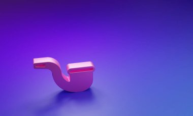 Mor-mavi arka planda izole edilmiş pipo tüttürme ikonu yok. Sigara içme. Tütün piposu. Minimalizm kavramı. 3 Boyutlu resimleme.