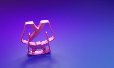 Pembe Kimono simgesi mor-mavi arkaplanda izole edilmiş. Çinliler, Japonlar, Koreliler, Vietnamlılar, milli kostümler ve kimono giyiyorlar. Geleneksel Asya kostümleri. Minimalizm kavramı. 3 Boyutlu resimleme.