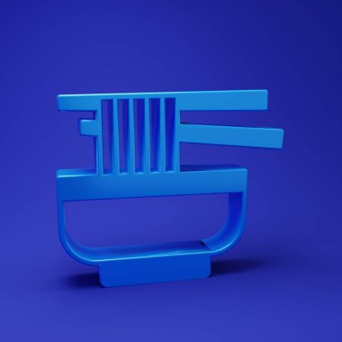 Mavi arka planda izole edilmiş erişte ikonu olan mavi Ramen çorba kasesi. Bir kase geleneksel Asya erişte çorbası. Minimalizm kavramı. 3 Boyutlu resimleme.