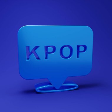 Mavi K-pop simgesi mavi arkaplanda izole edildi. Kore popüler müzik tarzı. Minimalizm kavramı. 3 Boyutlu resimleme.