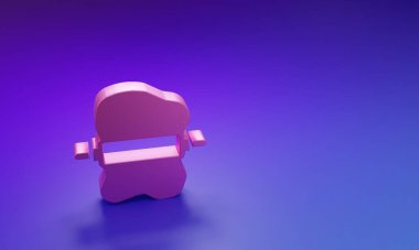 Mor-mavi arka planda izole edilmiş hamur ikonu üzerinde pembe yuvarlanan pin. Minimalizm kavramı. 3 Boyutlu resimleme.