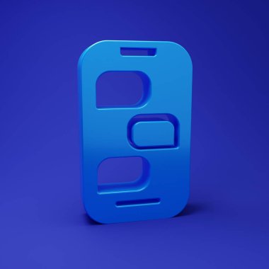 Mavi sohbet mesajları mavi arkaplanda izole edilmiş bir telefon simgesi. Smartphone sohbet mesajları konuşma baloncukları. Minimalizm kavramı. 3 Boyutlu resimleme.