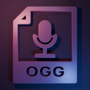 Mor OGG dosya belgesi. Ogg düğmesi simgesi mor-mavi arkaplanda izole edildi. OGG dosya sembolü. Minimalizm kavramı. 3 Boyutlu resimleme.