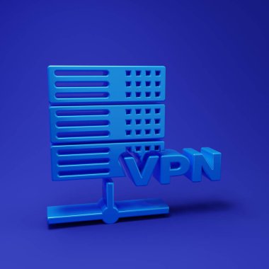 Blue Server VPN icon isolated on blue background. Minimalism concept. 3D render illustration.