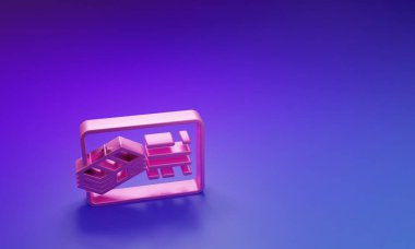 Mor-mavi arka planda izole edilmiş Pembe Finansal belge çizgisi simgesi. Fatura ve para simgesi. Bütçe planlaması, para biriktirme ve borç ödeme konsepti. Minimalizm kavramı. 3 Boyutlu resimleme.