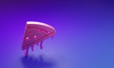 Mor-mavi arka planda izole edilmiş pembe pizza ikonu. Minimalizm kavramı. 3 Boyutlu resimleme.