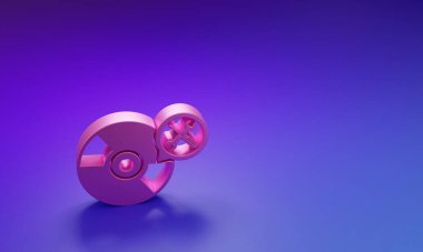 Mor-mavi arkaplanda izole edilmiş, tornavida ve anahtar simgesine sahip pembe CD veya DVD diski. Ayarlama, servis, ayar, bakım, onarım, onarım. Minimalizm kavramı. 3 Boyutlu resimleme.