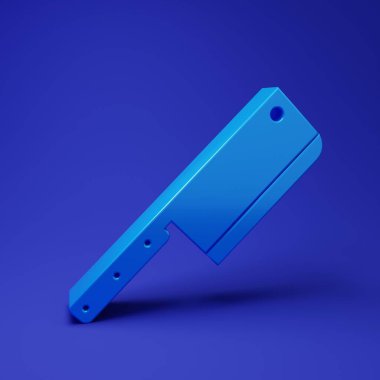 Mavi Et Helikopteri simgesi mavi arkaplanda izole edildi. Et için mutfak bıçağı. Kasap bıçağı. Minimalizm kavramı. 3 Boyutlu resimleme.