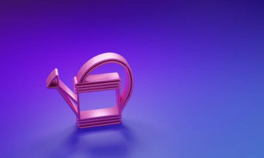 Pembe sulama kutusu simgesi mor-mavi arkaplanda izole edilmiş. Sulama sembolü. Minimalizm kavramı. 3 Boyutlu resimleme.