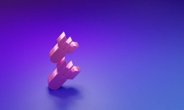 Pembe Havacılık bomba ikonu mor-mavi arka planda izole. Roket bombası düşüyor. Minimalizm kavramı. 3 Boyutlu resimleme.