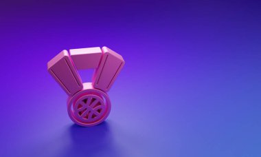 Mor-mavi arka planda izole edilmiş kurdele ikonlu pembe basketbol madalyası. Minimalizm kavramı. 3 Boyutlu resimleme.