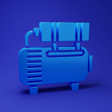 Mavi Hava kompresör simgesi mavi arkaplanda izole edildi. Minimalizm kavramı. 3 Boyutlu resimleme.