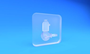 Buzlu cam açı öğütücü simgesi mavi arkaplanda izole edilmiş. Kare buzlu cam düğme. 3 Boyutlu resimleme.