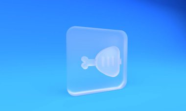 Buzlu cam tavuk budu ikonu mavi arka planda izole edilmiş. Tavuk budu. Kare buzlu cam düğme. 3 Boyutlu resimleme.