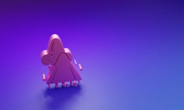 Mor-mavi arka planda izole edilmiş pembe burun ikonu. Rhinitis semptomları, tedavi. Burun ve hapşırma. Burun hastalıkları. Minimalizm kavramı. 3 Boyutlu resimleme.