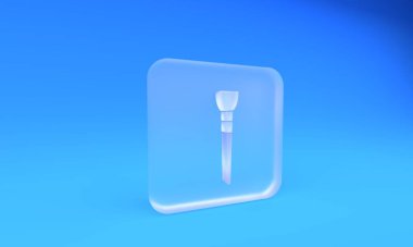 Mavi arka planda izole edilmiş buzlu cam fırça ikonu. Kare buzlu cam düğme. 3 Boyutlu resimleme.