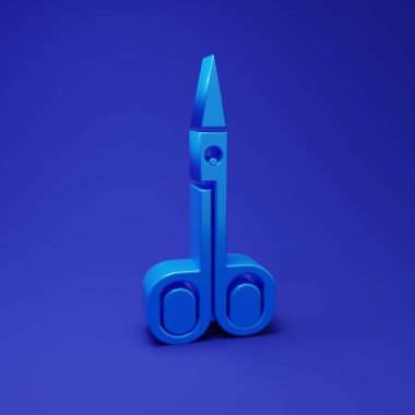 Mavi Makas simgesi mavi arkaplanda izole edildi. Alet kesme işareti. Minimalizm kavramı. 3 Boyutlu resimleme.