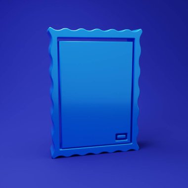 Mavi Resim simgesi mavi arkaplanda izole edildi. Minimalizm kavramı. 3 Boyutlu resimleme.