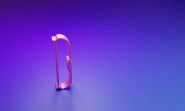 Mor-mavi arka planda izole edilmiş pembe ortaçağ yay ikonu. Ortaçağ silahı. Minimalizm kavramı. 3 Boyutlu resimleme.