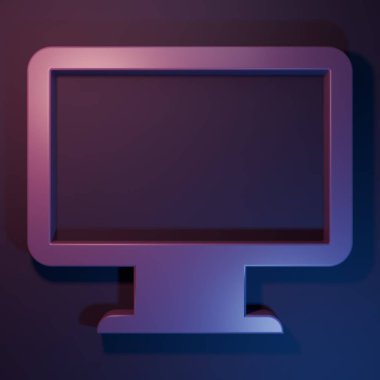 Mor Bilgisayar ekranı simgesi mor-mavi arkaplanda izole edildi. Elektronik cihaz. Ön manzara. Minimalizm kavramı. 3 Boyutlu resimleme.