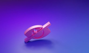 Pembe Görünmez ya da mor-mavi arkaplanda izole edilmiş bir simge gizle. Minimalizm kavramı. 3 Boyutlu resimleme.