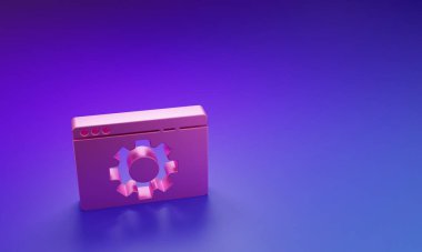 Pembe Tarayıcı ayarı simgesi mor-mavi arkaplanda izole edildi. Ayarlama, servis, bakım, onarım, onarım. Minimalizm kavramı. 3 Boyutlu resimleme.