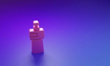 Mor-mavi arka planda izole edilmiş pembe bulaşık deterjanı ikonu. Bulaşık yıkamak için sıvı deterjan. Minimalizm kavramı. 3 Boyutlu resimleme.