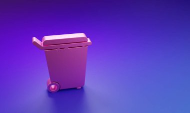 Mor-mavi arkaplanda izole edilmiş pembe çöp kutusu simgesi. Çöp kutusu tabelası. Sepet simgesini geri dönüştür. Ofis çöpü ikonu. Minimalizm kavramı. 3 Boyutlu resimleme.