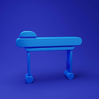 Mavi Sedye simgesi mavi arkaplanda izole edildi. Hastanenin tıbbi sedyesi. Minimalizm kavramı. 3 Boyutlu resimleme.