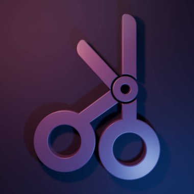 Mor-mavi arka planda izole edilmiş mor tıbbi makas ikonu. Minimalizm kavramı. 3 Boyutlu resimleme.