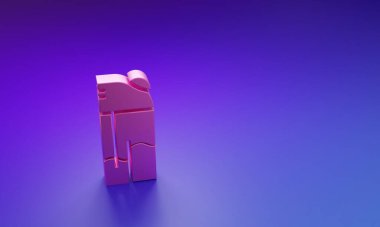 Mor-mavi arkaplanda izole edilmiş Pembe Işık simgesi. Minimalizm kavramı. 3 Boyutlu resimleme.