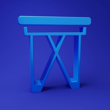 Mavi Kamp portatif katlanabilir sandalye simgesi mavi arkaplanda izole edildi. Dinlen ve rahatla. Balık koltuğu. Minimalizm kavramı. 3 Boyutlu resimleme.