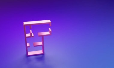 Pembe Ev planı simgesi mor-mavi arka planda izole edildi. Minimalizm kavramı. 3 Boyutlu resimleme.