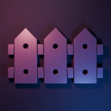 Mor Bahçe çitleri ahşap ikonu, mor-mavi arka planda izole edilmiş. Minimalizm kavramı. 3 Boyutlu resimleme.