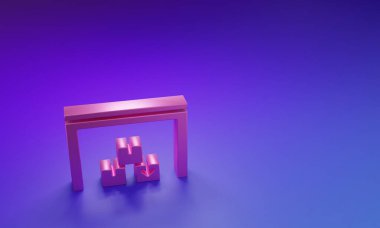 Mor-mavi arkaplanda izole edilmiş pembe depo simgesi. Minimalizm kavramı. 3 Boyutlu resimleme.