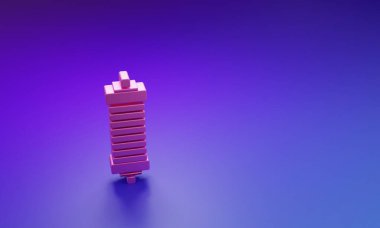 Mor-mavi arkaplanda Pembe Şok emici simgesi izole edildi. Minimalizm kavramı. 3 Boyutlu resimleme.