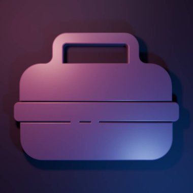 Mor renkli tencere ikonu, mor-mavi arka planda izole edilmiş. Haşlama ya da güveç besin sembolü. Minimalizm kavramı. 3 Boyutlu resimleme.