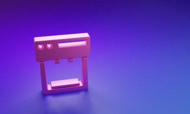 Mor-mavi arka planda izole edilmiş pembe kahve makinesi ikonu. Minimalizm kavramı. 3 Boyutlu resimleme.
