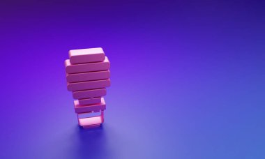 Mor-mavi arkaplanda izole edilmiş pembe LED ampul simgesi. Ekonomik LED ışıklı ampul. Enerji lambasını sakla. Minimalizm kavramı. 3 Boyutlu resimleme.